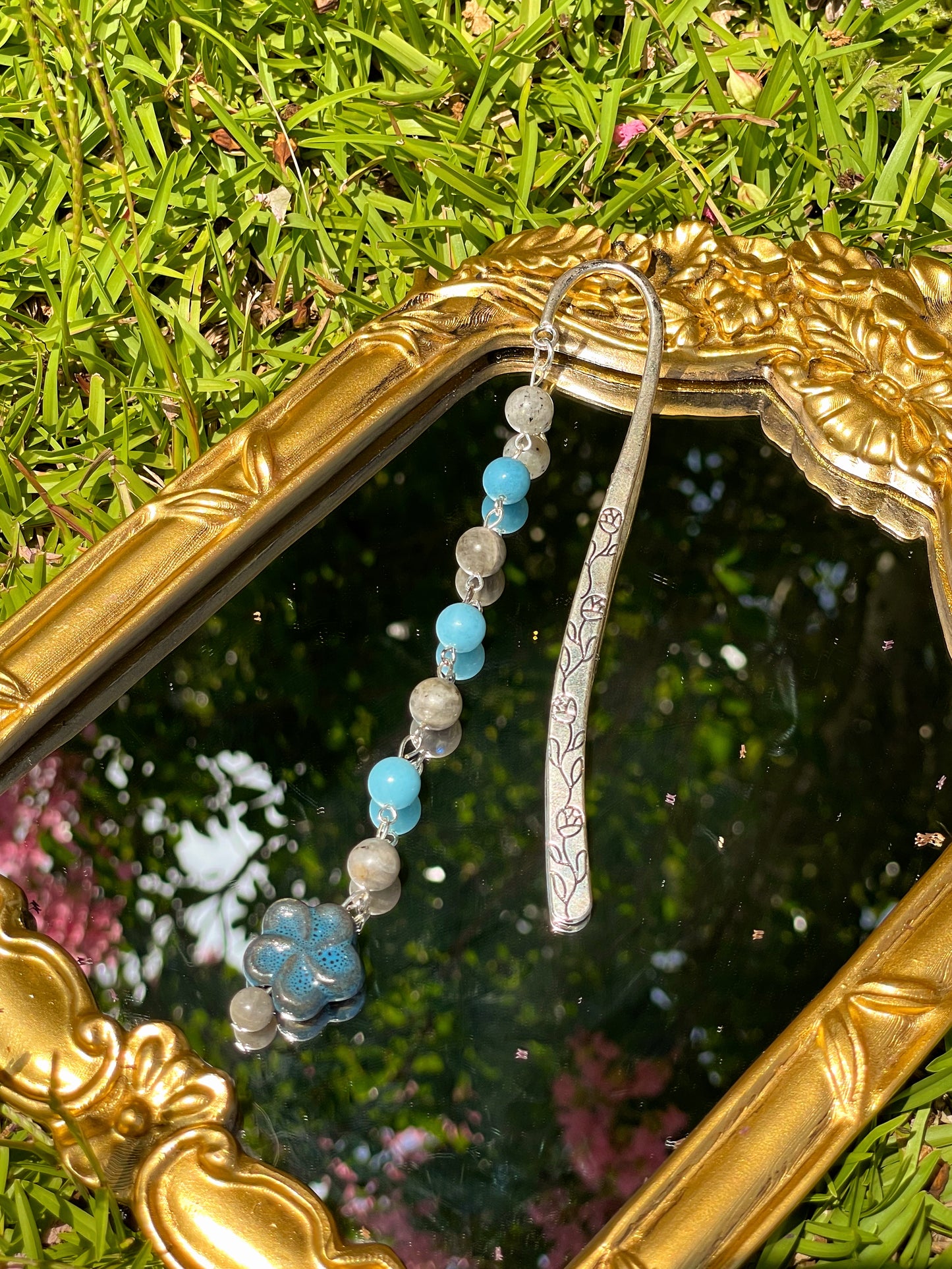 blooming in blue bookmark